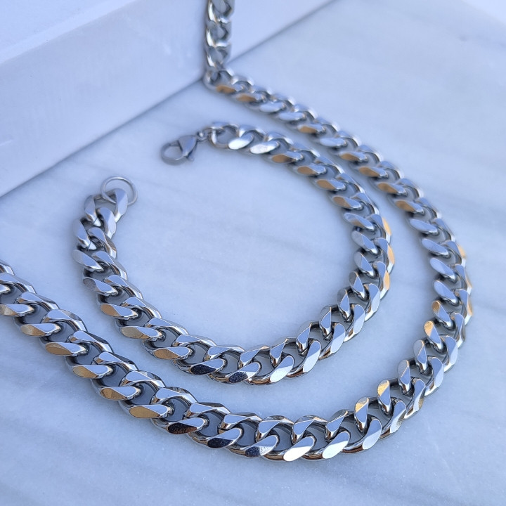 خرید ست زنجیر و دستبند مردانه رنگ ثابت