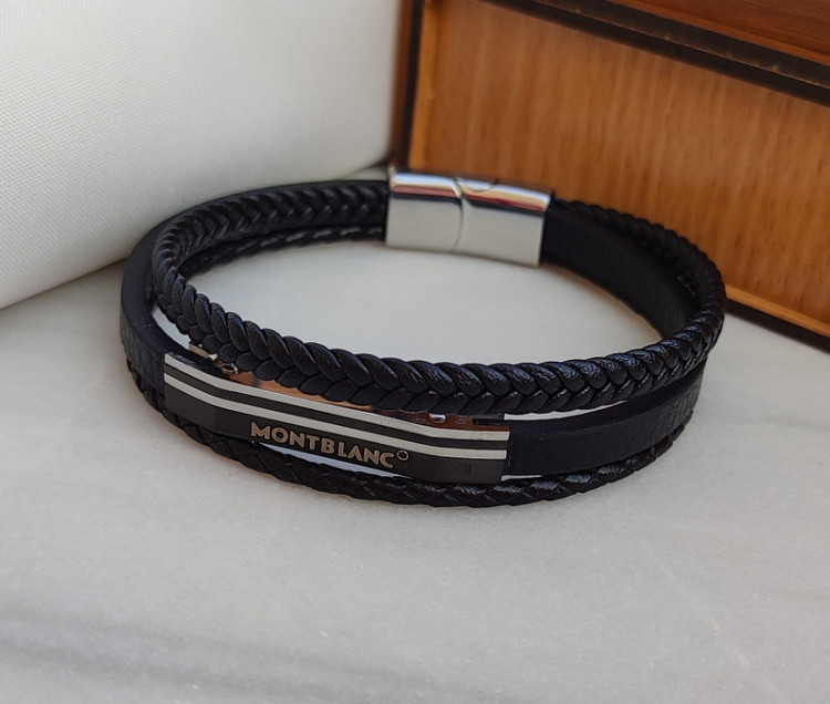 خرید دستبند چرمی چند دور مشکی