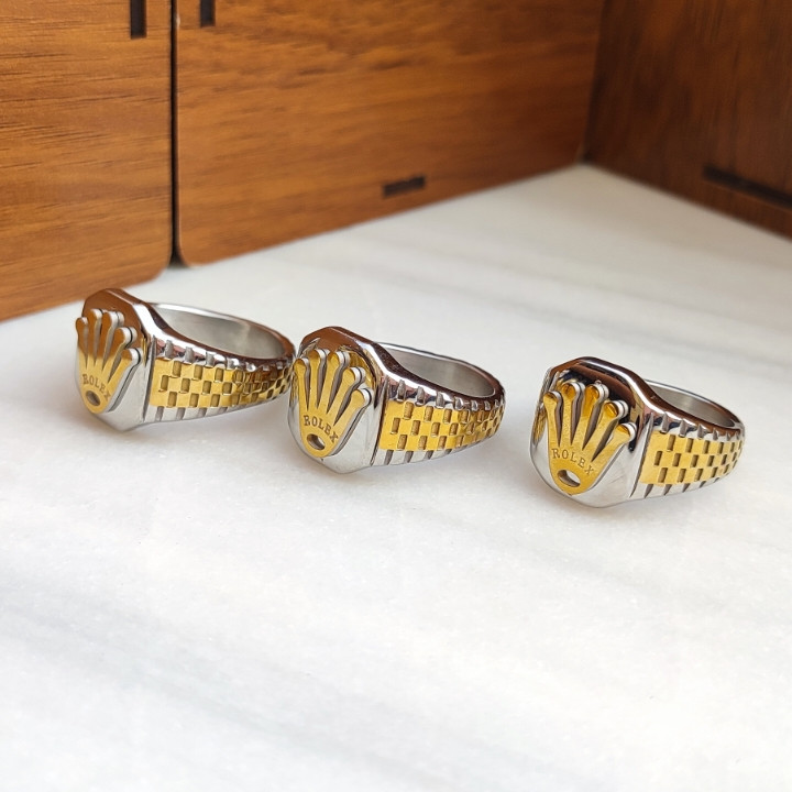 خرید انگشتر استیل مردانه رولکس طلایی نقره ای