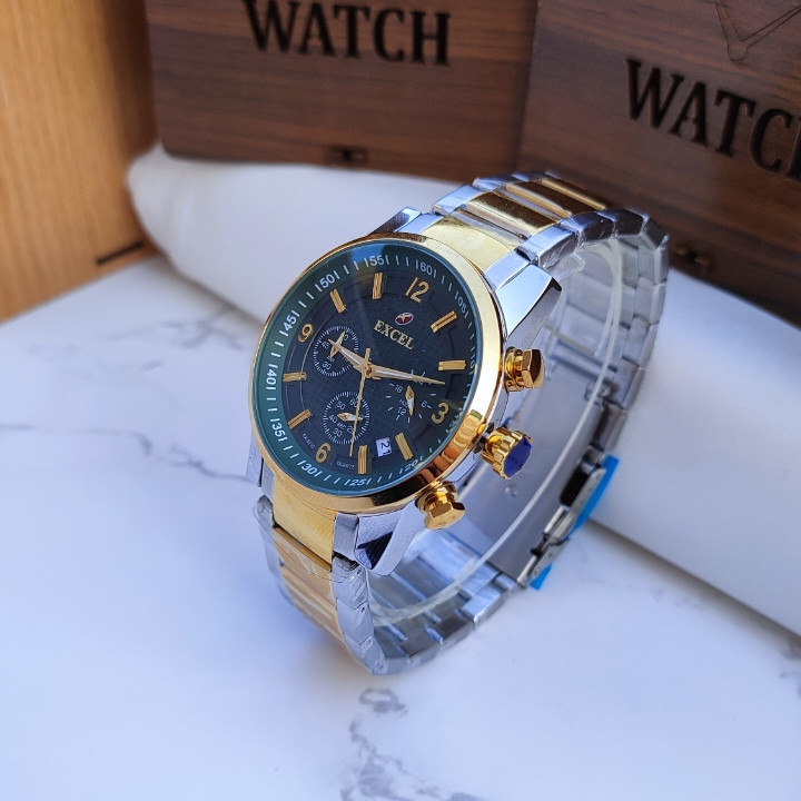 ساعت سه موتور مردانه طلایی نقره ی