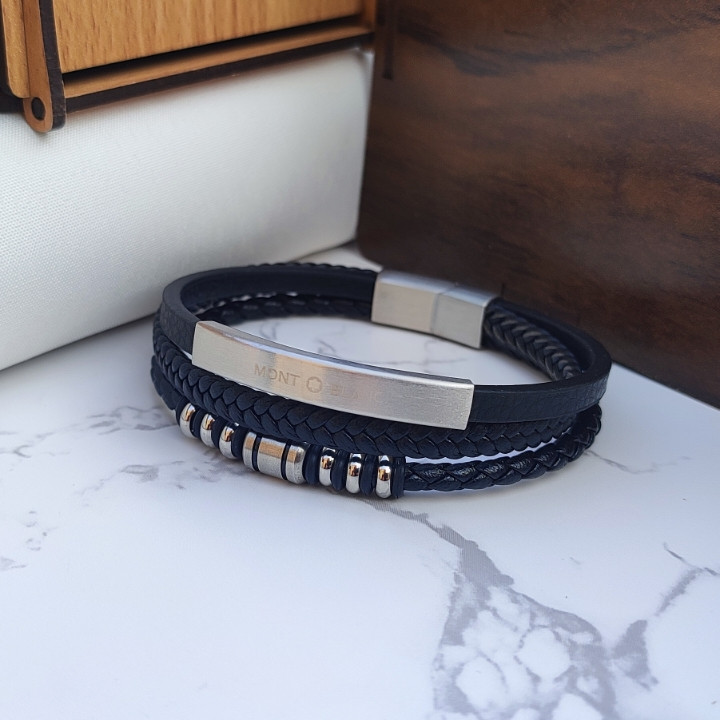 خرید دستبند مردانه چرمی نقره ای