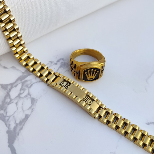 ست دستبند و انگشتر مردانه رولکس استیل رنگ ثابت