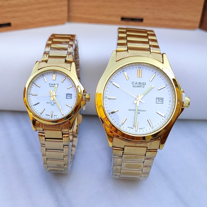 ست ساعت دخترانه پسرانه طلایی بند فلزی