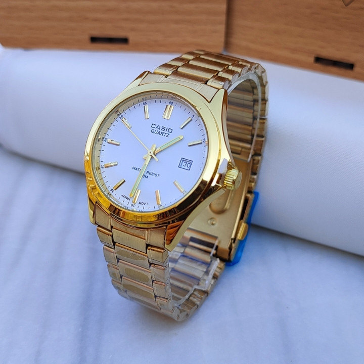 ساعت مردانه کاسیو بند استیل طلایی