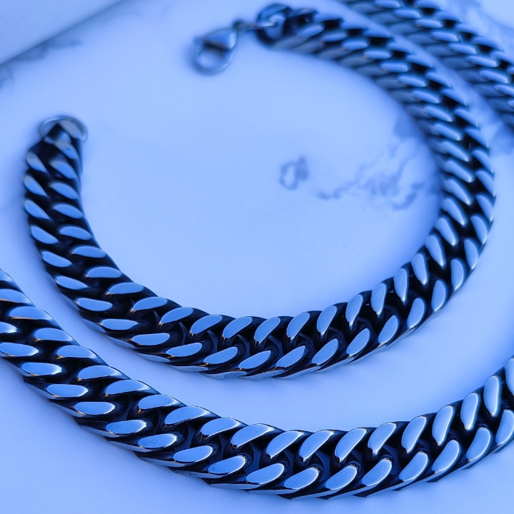 ست دستبند و گردنبند مردانه سیاه قلم استیل