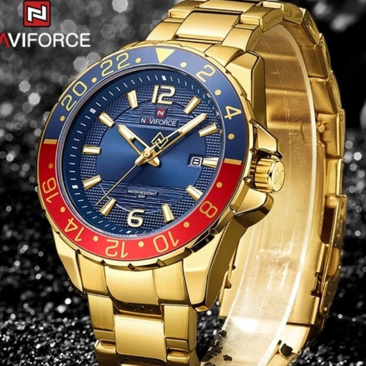 ساعت مردانه بند فلزی طلایی استیل