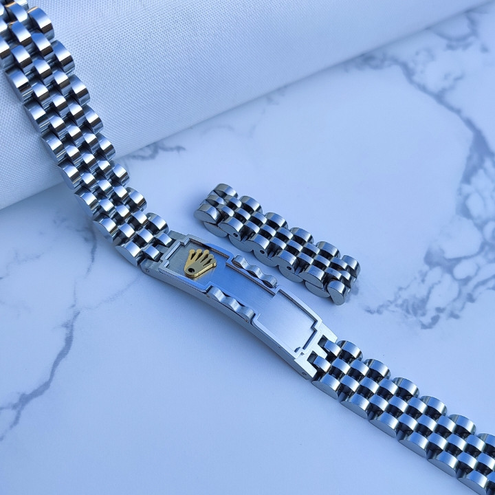 ست دستبند و انگشتر رولکس مردانه استیل نقره ای