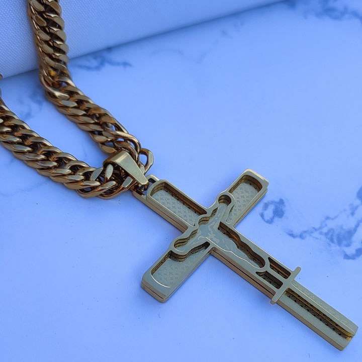گردنبند صلیب طلایی مردانه استیل رنگ ثابت