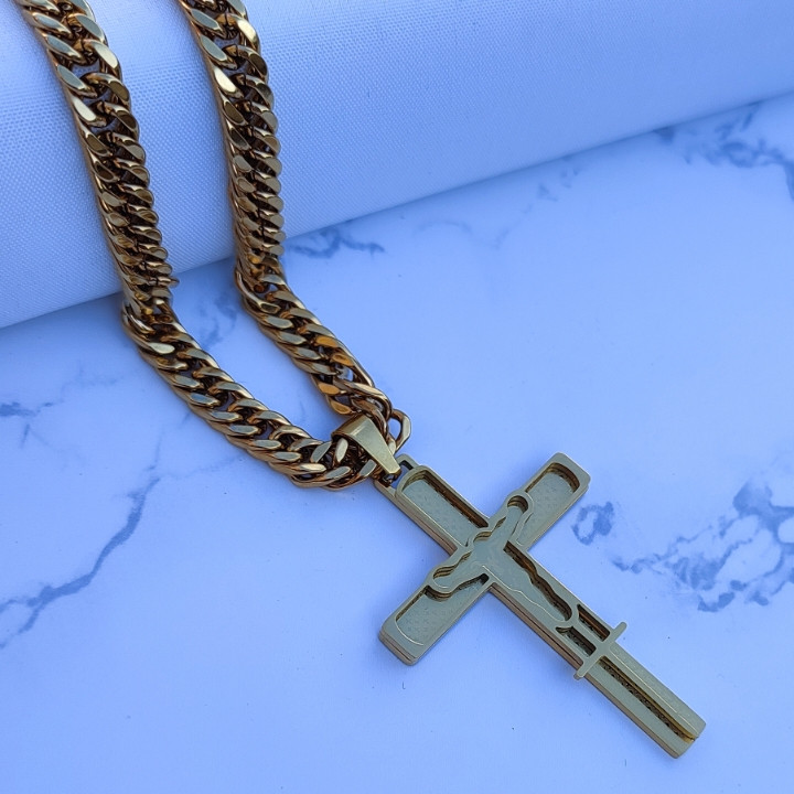 پلاک صلیب استیل طلایی مردانه