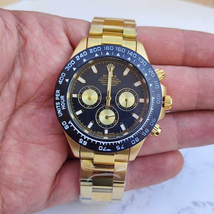 ساعت سه موتوره مردانه طلایی رولکس