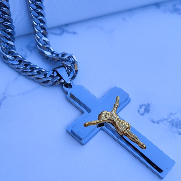 صلیب نقره ای استیل رنگ ثابت مردانه