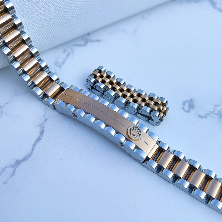 ست دستبند و انگشتر رولکس رزگلد نقره ای مردانه استیل