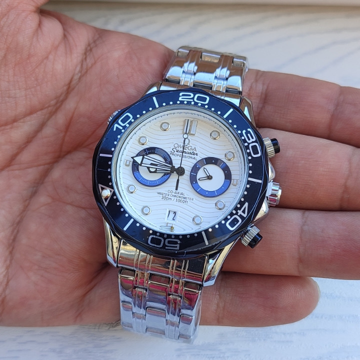 خرید ساعت مردانه امگا سه موتور نقره ای