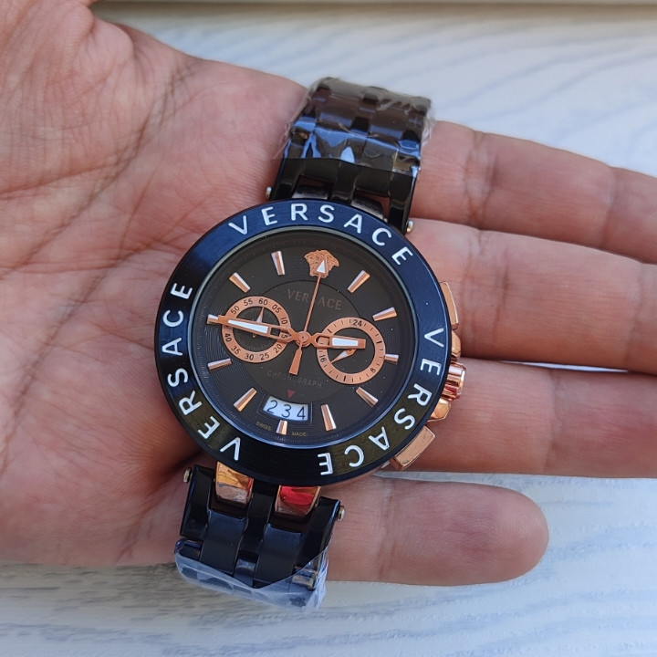 خرید ساعت مردانه ورساچ مشکی سه موتور مناسب هدیه