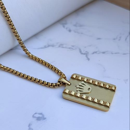 خرید گردنبند رولکس طلایی رنگ ثابت استیل