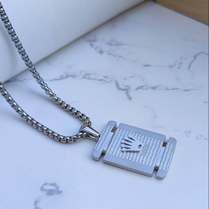 خرید گردنبند رولکس استیل نقره ای مردانه