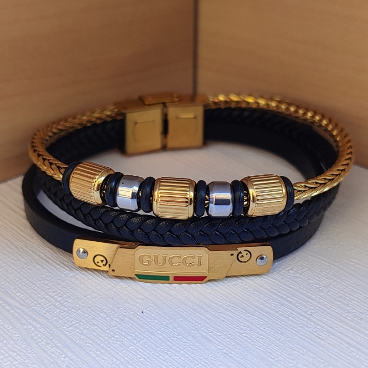 خرید دستبند گوچی پسرانه چرمی چند دور