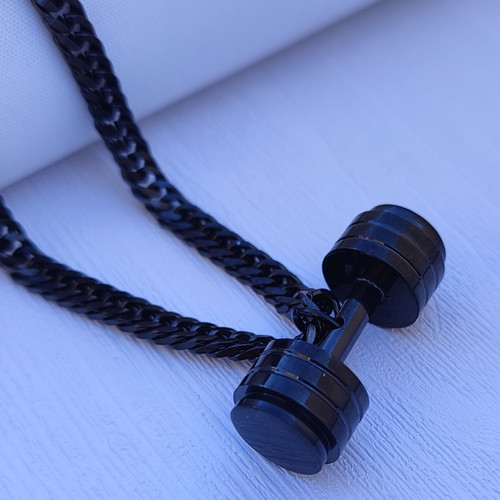 خرید گردنبند دمبل بدنسازی استیل رنگ ثابت مشکی