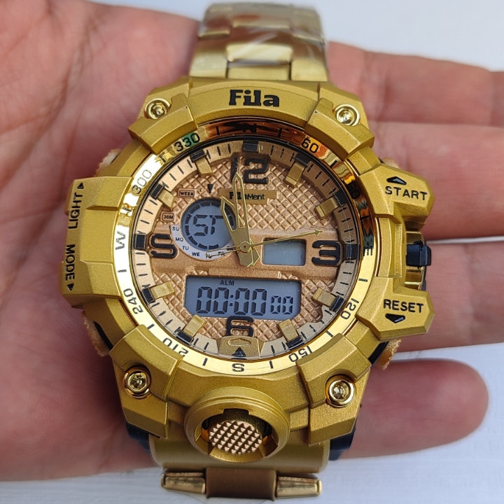 خرید ساعت مردانه ضدآب دو زمانه طلایی