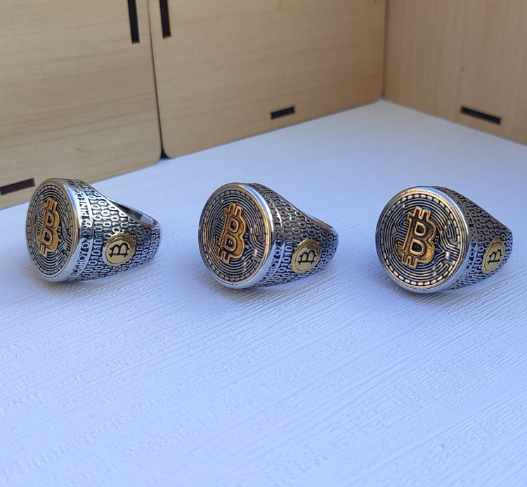 خرید انگشتر بیت کوین استیل رنگ ثابت پسرانه