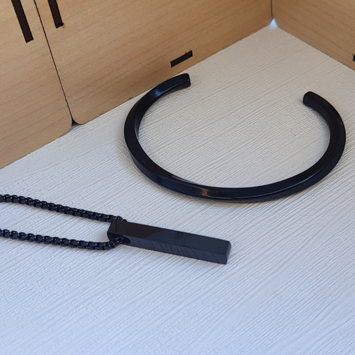 خرید ست دستبند و گردنبند مشکی پسرانه استیل