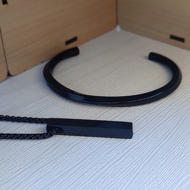 خرید ست گردنبند و دستبند پسرانه مشکی استیل