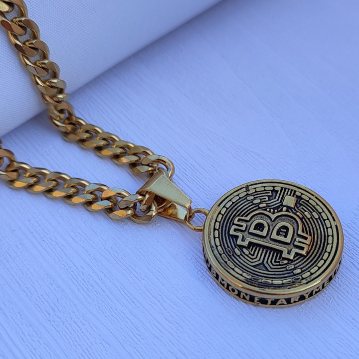 خرید گردنبند بیتکوین طلایی مردانه رنگ ثابت