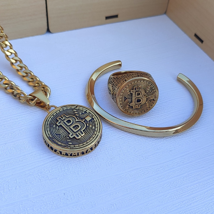 خرید گردنبند بیت کوین مردانه طلایی رنگ ثابت
