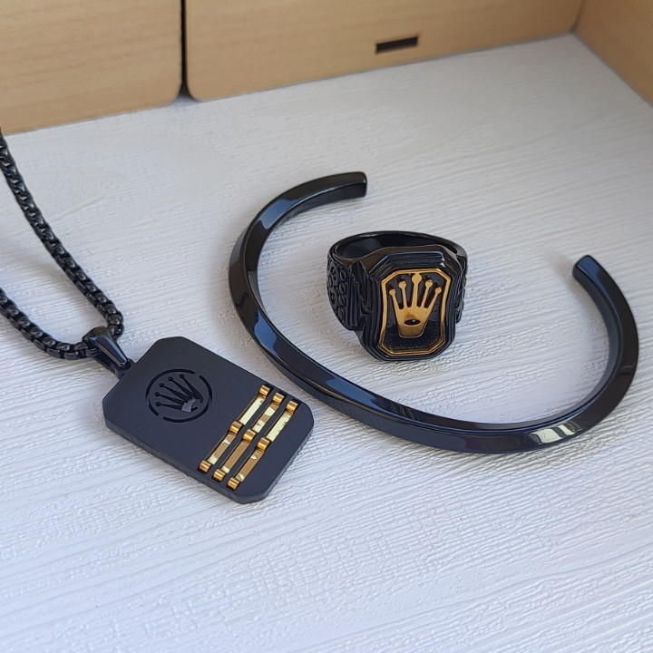 خرید ست گردنبند و دستبند پسرانه مشکی رنگ ثابت