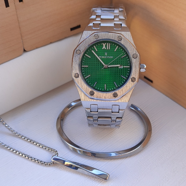 خرید ست ساعت و گردنبند مردانه نقره ای