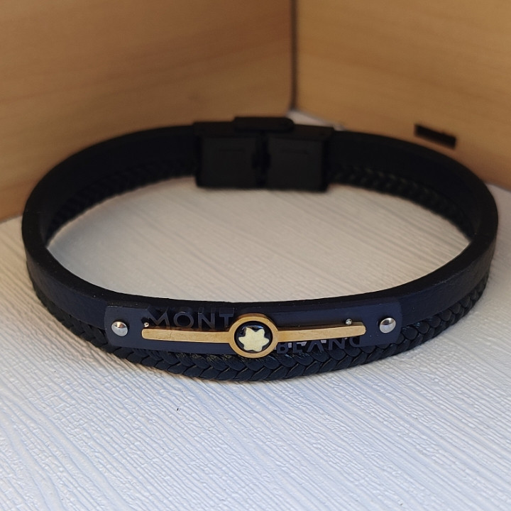 دستبند چرمی مشکی پسرانه دو دور