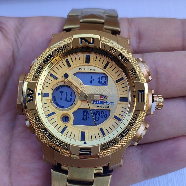 خرید ساعت دو زمانه پسرانه ضدآب طلایی