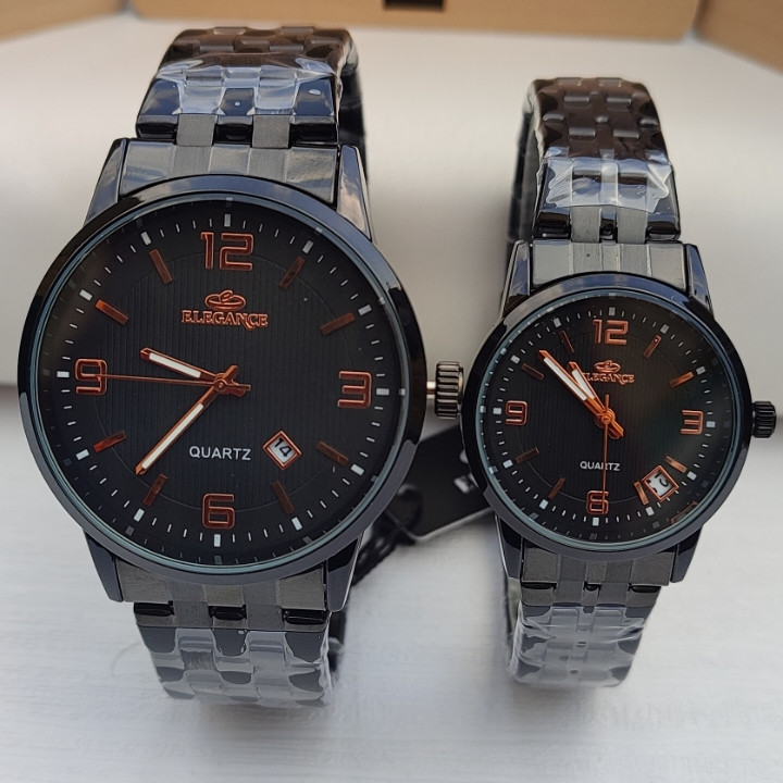 خرید ست ساعت مردانه زنانه استیل مشکی الگانس قیمت مناسب