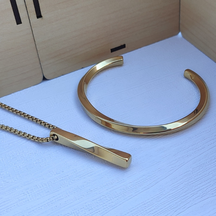 خرید ست دستبند و انگشتر پسرانه طلایی استیل رنگ ثابت