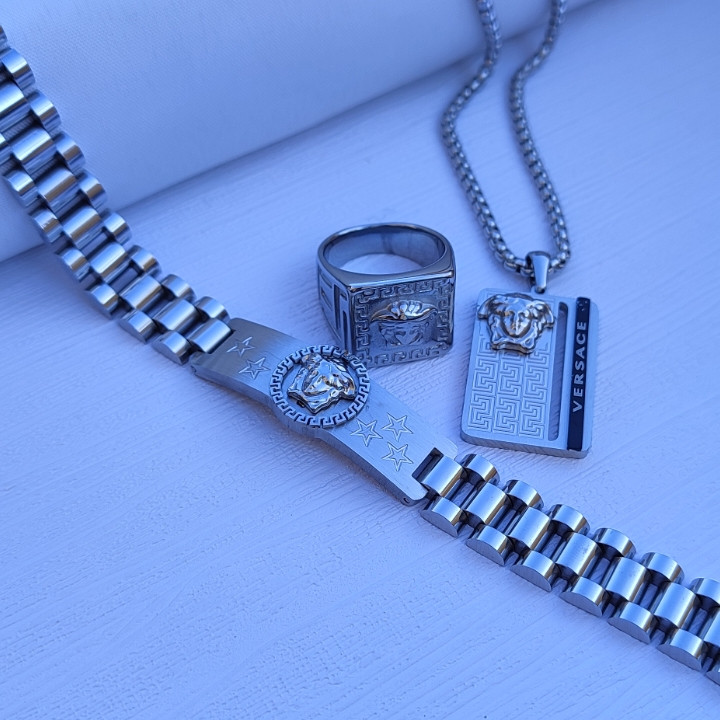 خرید ست گردنبند و انگشتر ورساچه پسرانه استیل رنگ ثابت