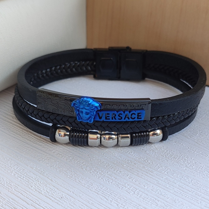 خرید دستبند ورساچه پسرانه چرمی سه دور