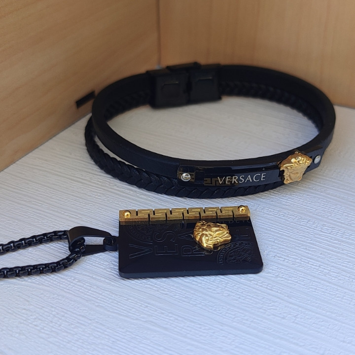 خرید ست گردنبند و دستبند ورساچه مشکی طلایی