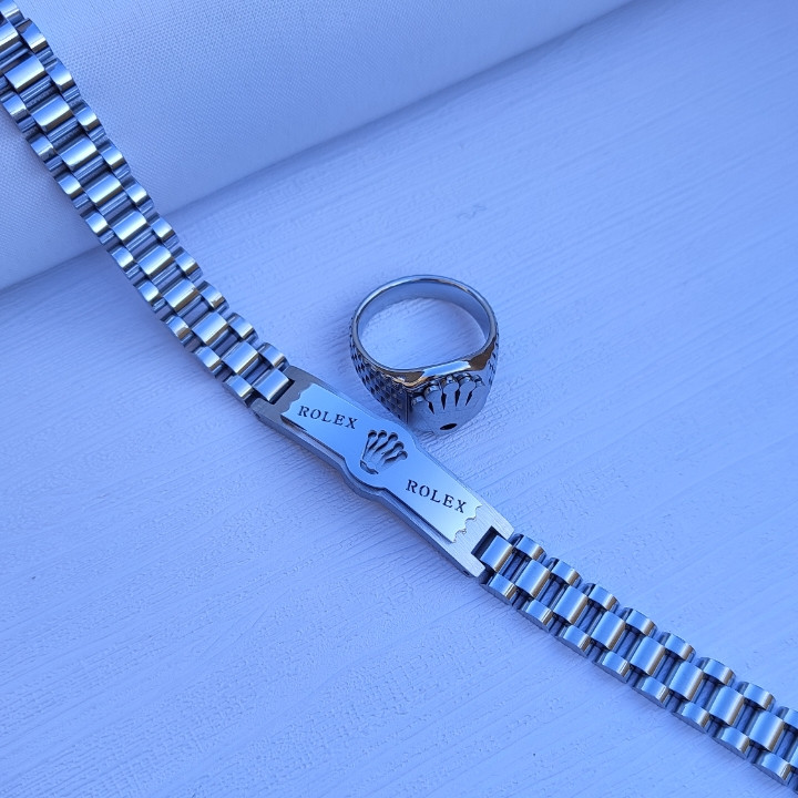 خرید ست دستبند و انگشتر نقره ای پسرانه رنگ ثابت استیل