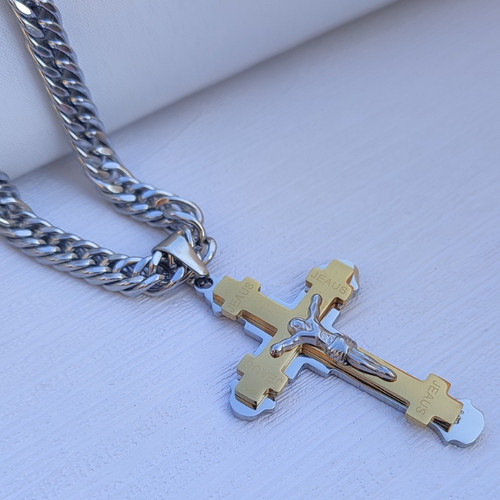 خرید گردنبند صلیب شیک دو رنگ