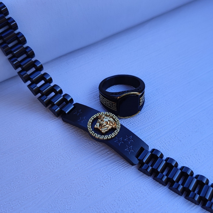 خرید دستبند ورساچه مردانه مشکی رنگ ثابت استیل