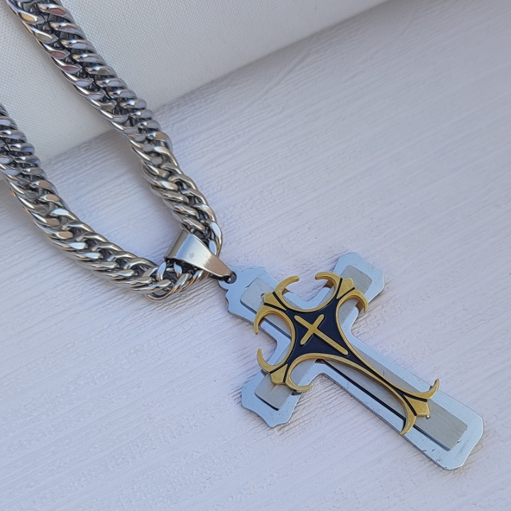 خرید پلاک صلیب بزرگ نقره ای رنگ ثابت