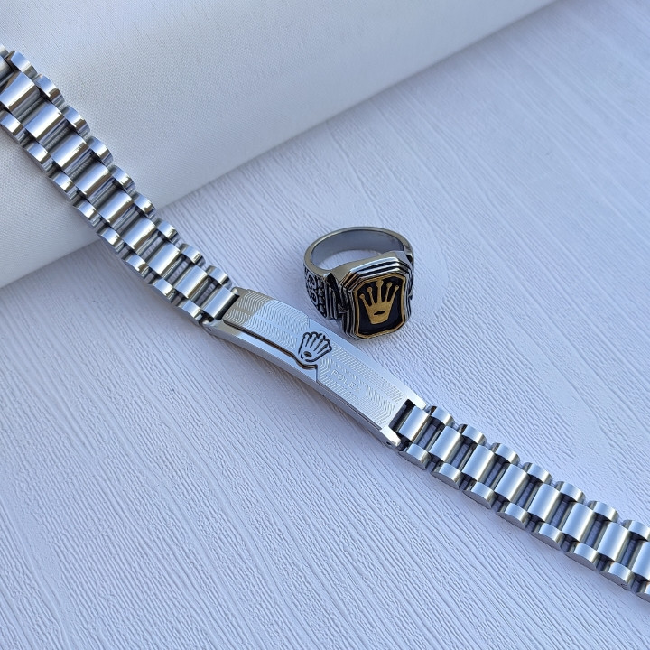 خرید دستبند و انگشتر مردانه نقره ای رنگ ثابت