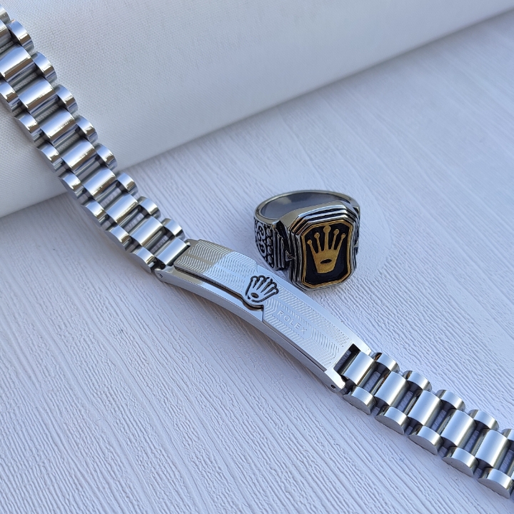 خرید دستبند نقره ای مردانه رنگ ثابت استیل رولکس