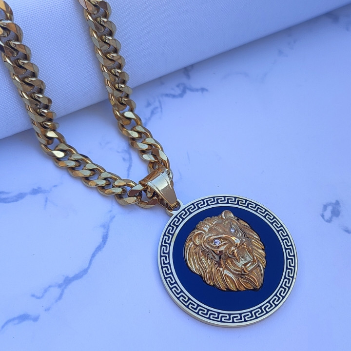 خرید گردنبند شیر مردانه طلایی رنگ ثابت