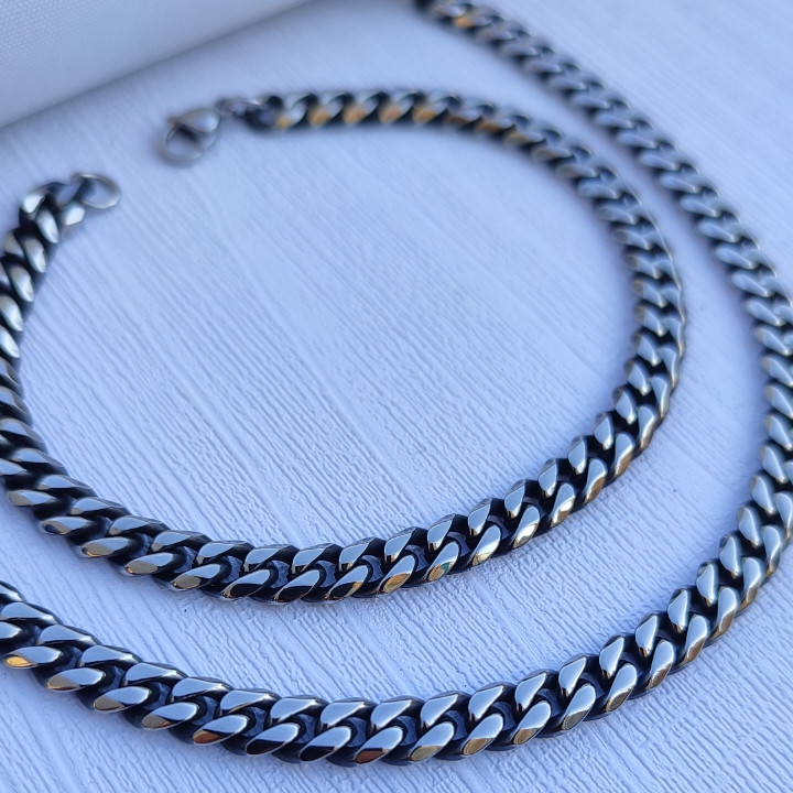 خرید گردنبند دستبند مردانه سیاه قلم استیل رنگ ثابت