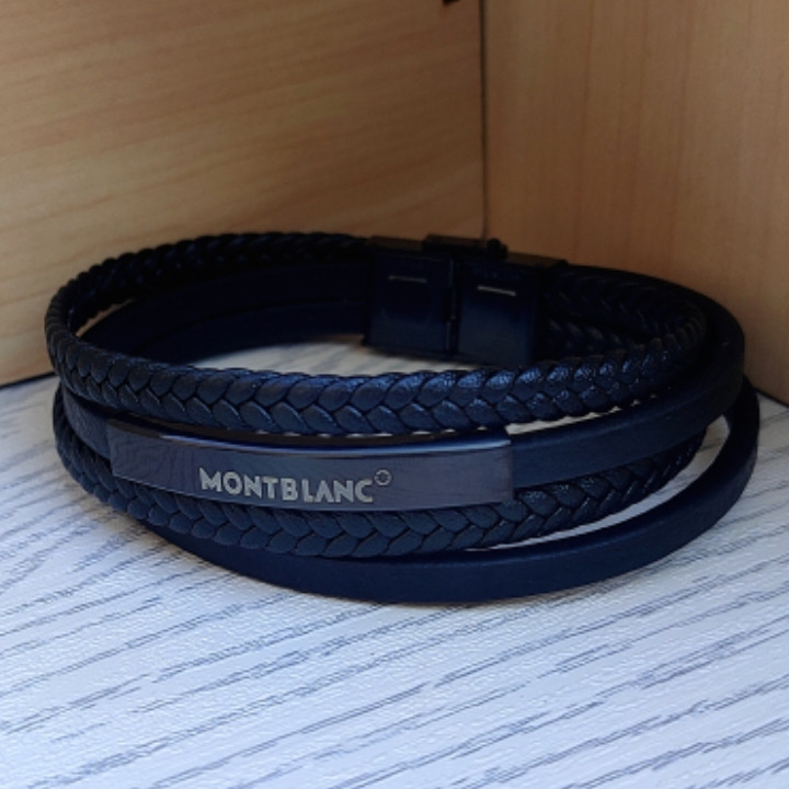 خرید دستبند پسرانه چرمی مونت بلانک مشکی