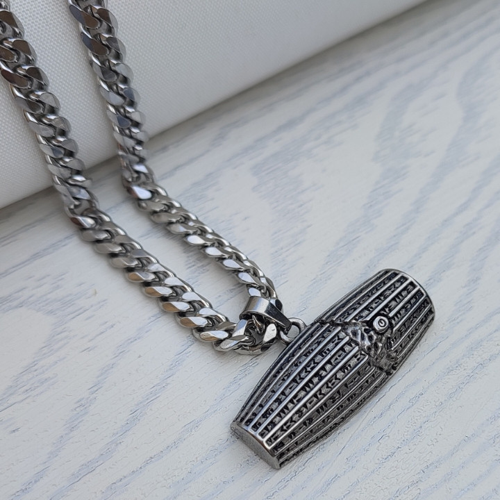 خرید گردنبند منشور کوروش بزرگ نقره ای استیل رنگ ثابت