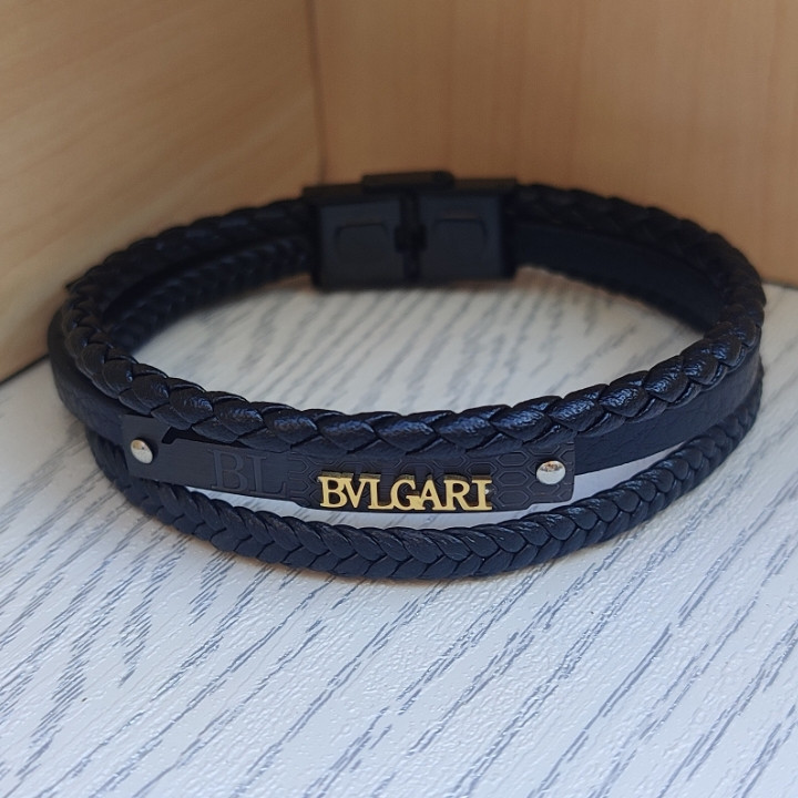 خرید دستبند بولگاری چرمی سه دور مشکی