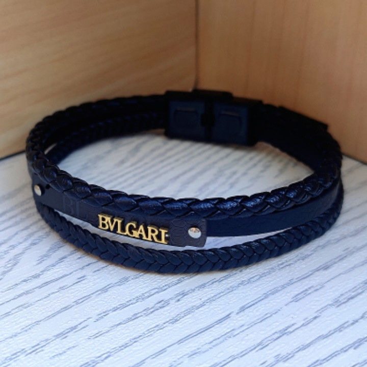 خرید دستبند چرمی مردانه چند ردیفه بولگاری