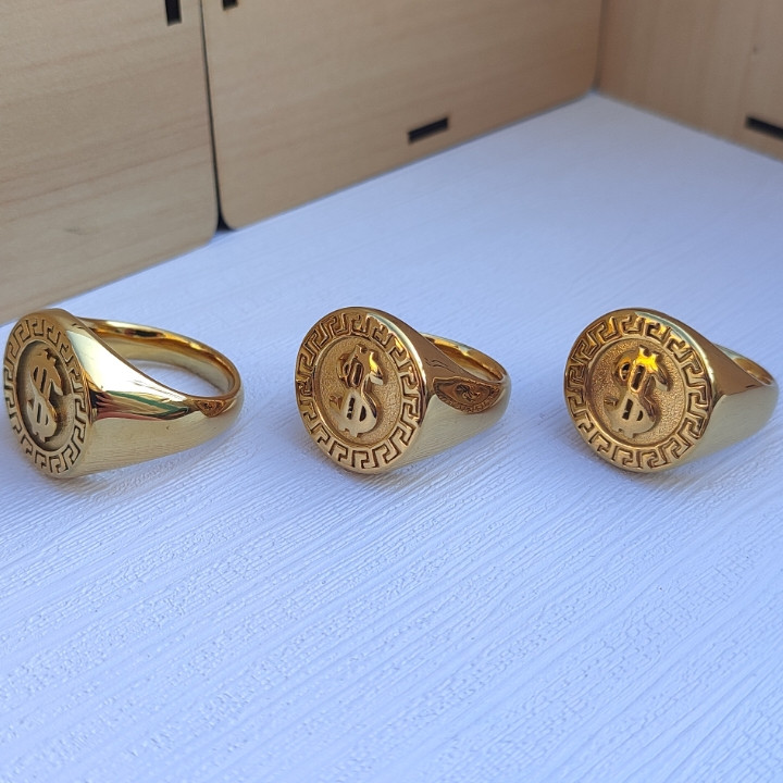 خرید انگشتر دلار مردانه طلایی استیل رنگ ثابت